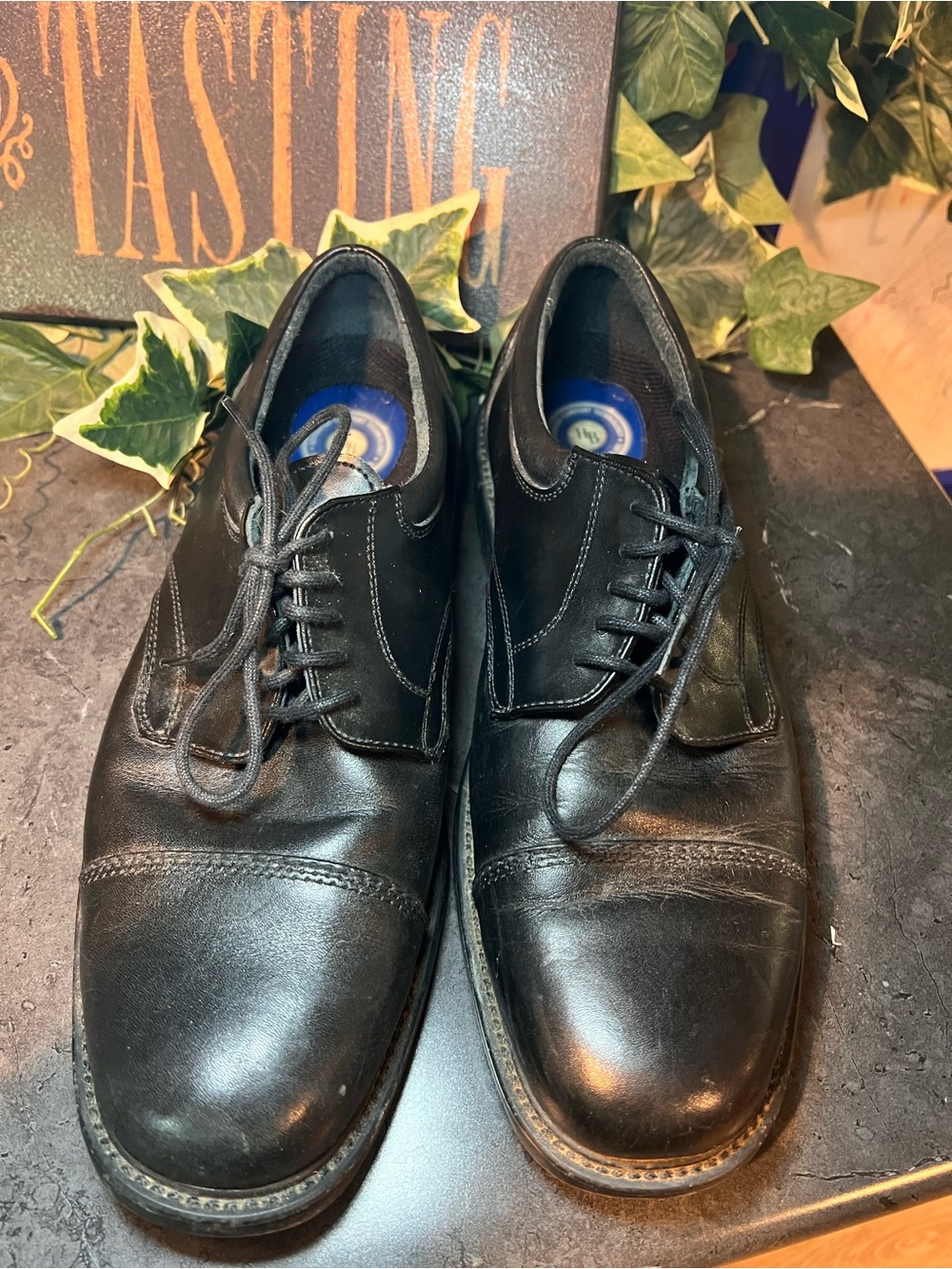 Hunters Bay Men's Oxford Dress Shoes  Black Leather Lace Up Sz 10